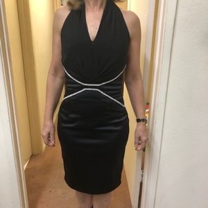 Mandalay Black Satin Midi Dress